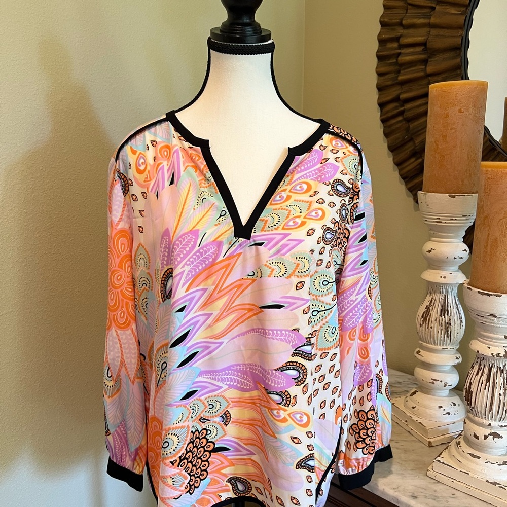 Gibson Latimer Colorful Paisley Blouse with Black Accents